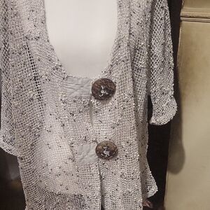 Elegant Cream Knit Poncho with Wooden Buttons